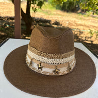 By Rita Raphael Brown Starfish Charm Straw Hat