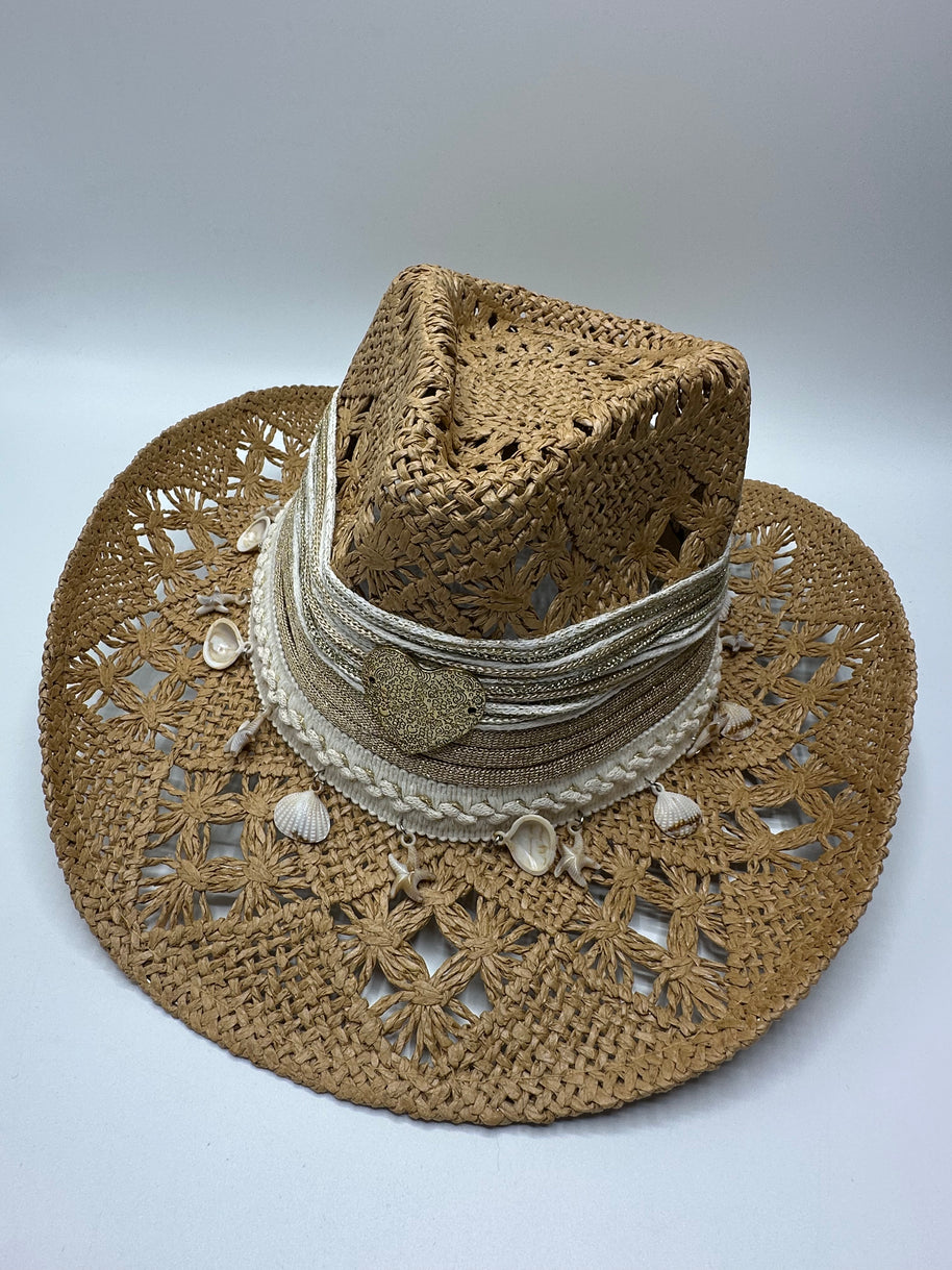 Knots by nada Cowboy Hat with Shells - Beige
