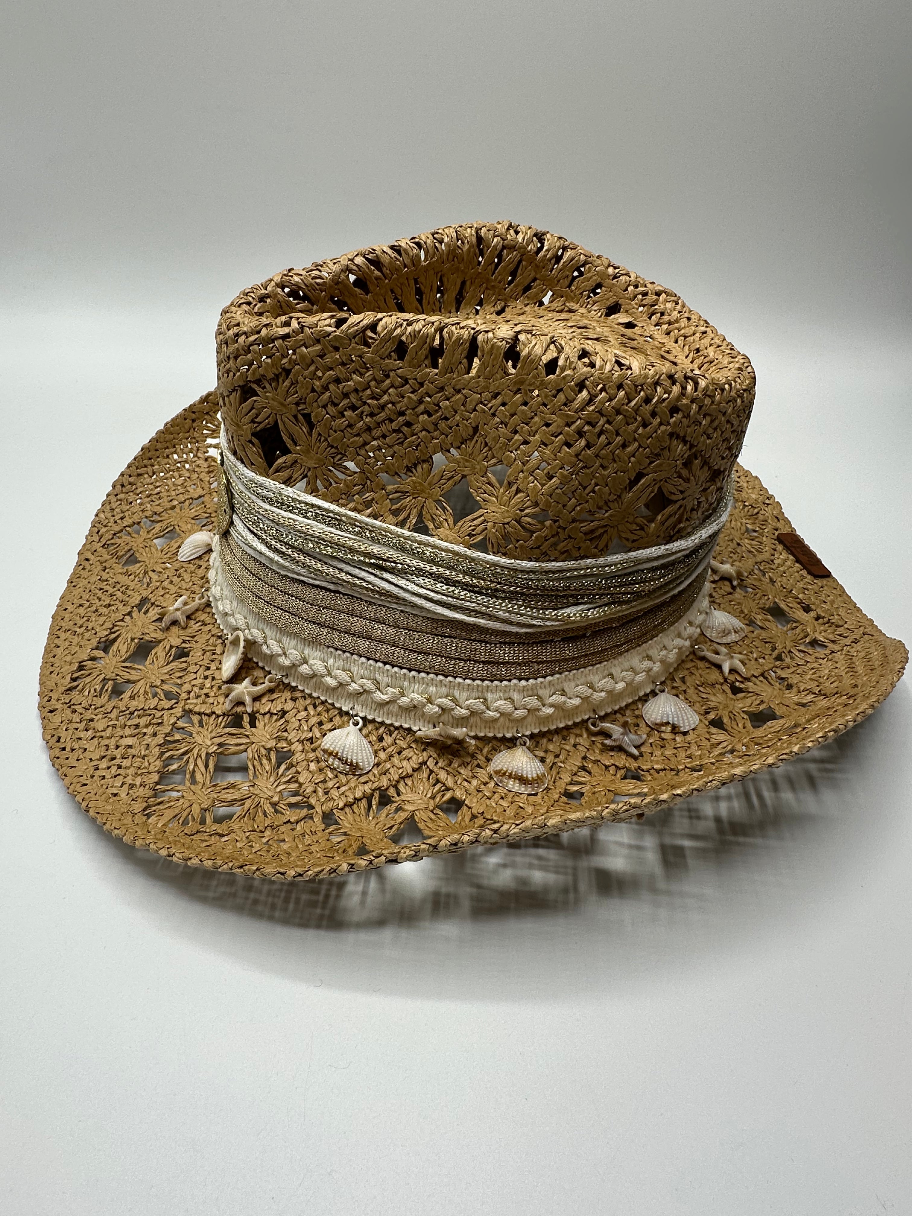 Knots by nada Cowboy Hat with Shells - Beige