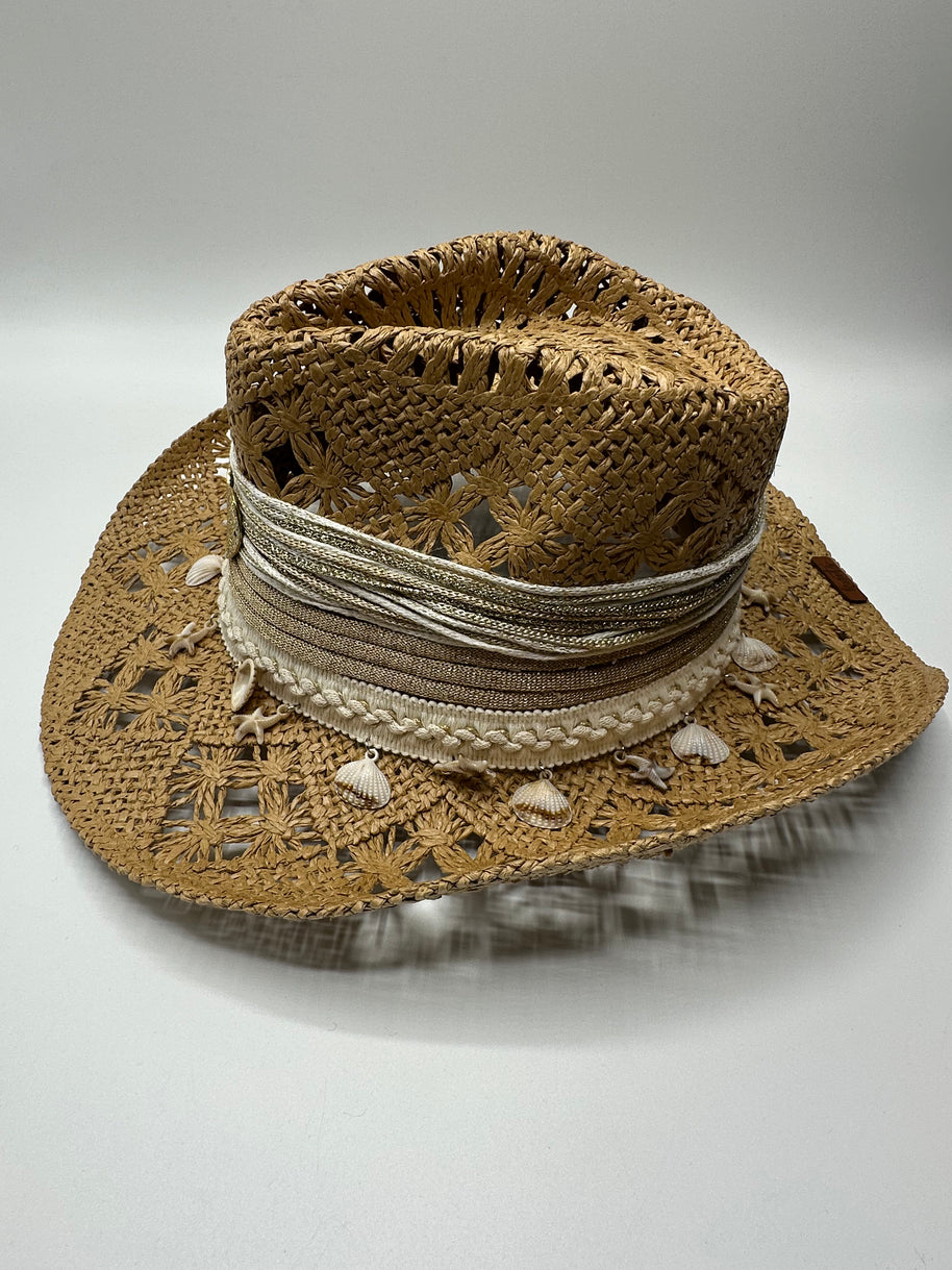 Knots by nada Cowboy Hat with Shells - Beige