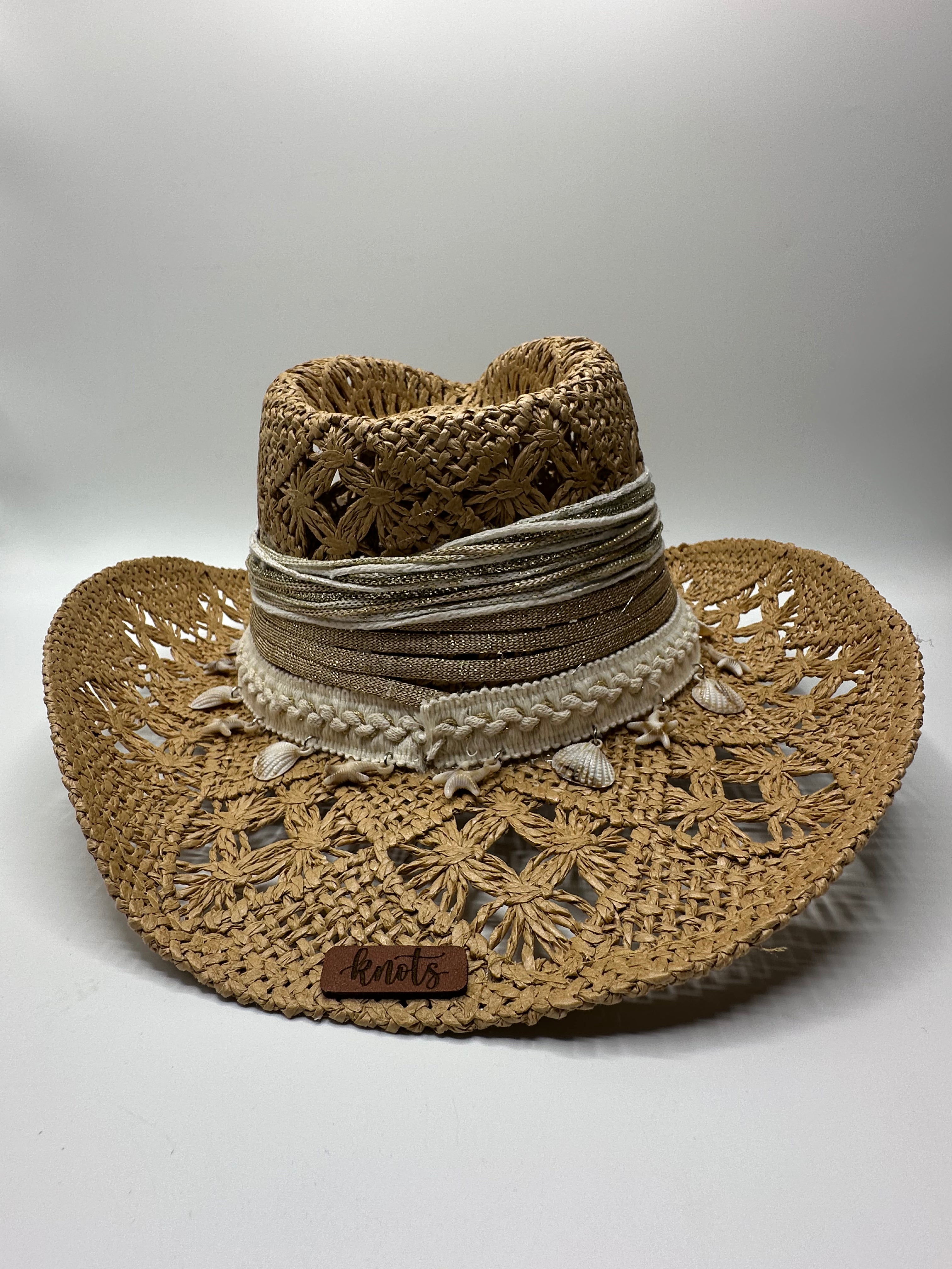 Knots by nada Cowboy Hat with Shells - Beige