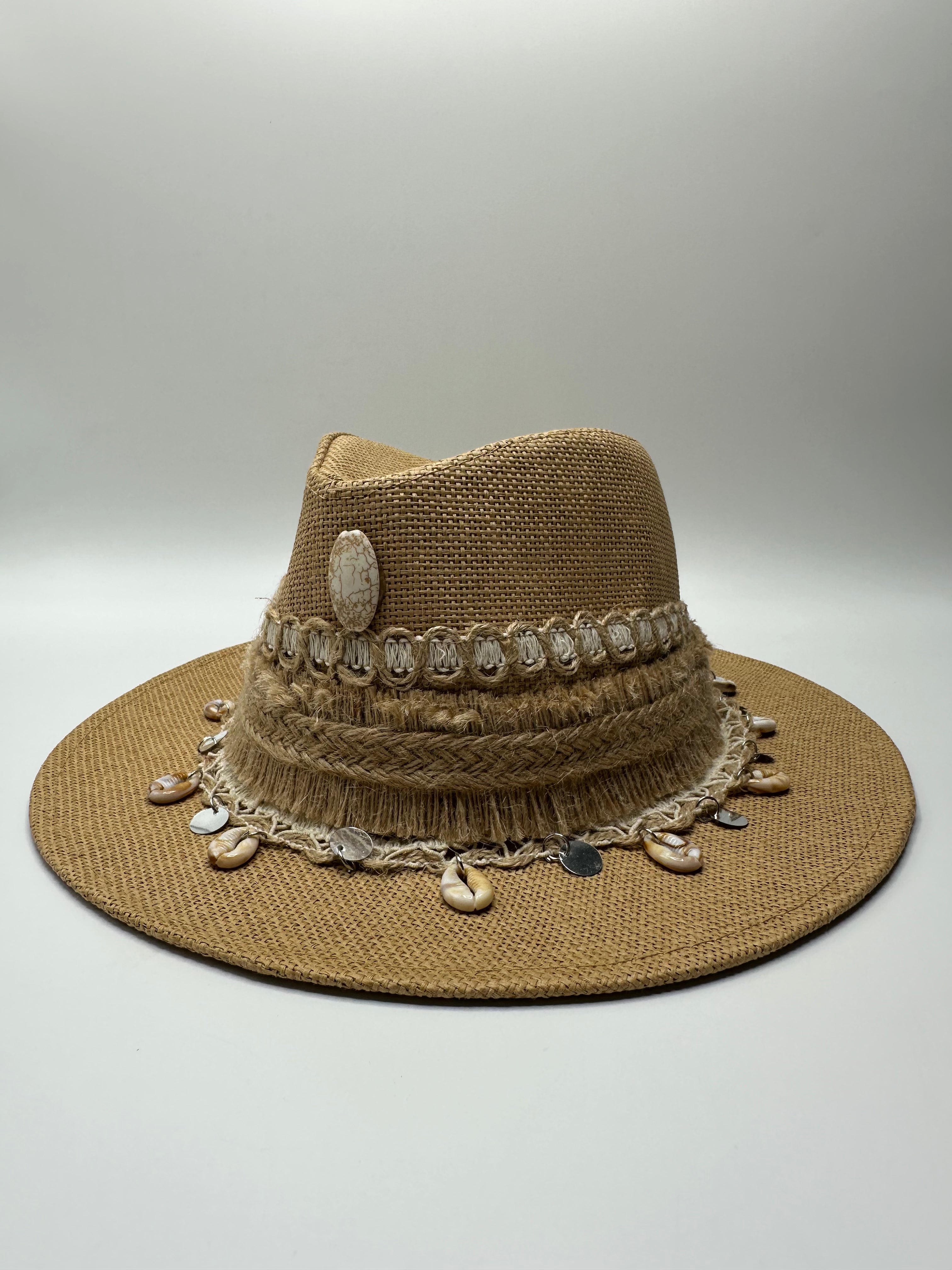 Knots by nada Beige Hat with Stones & Shells