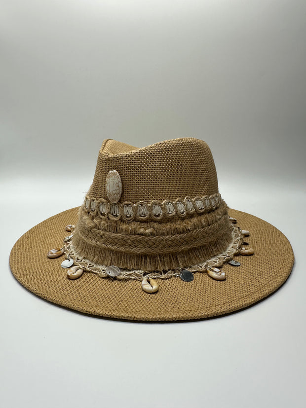Knots by nada Beige Hat with Stones & Shells