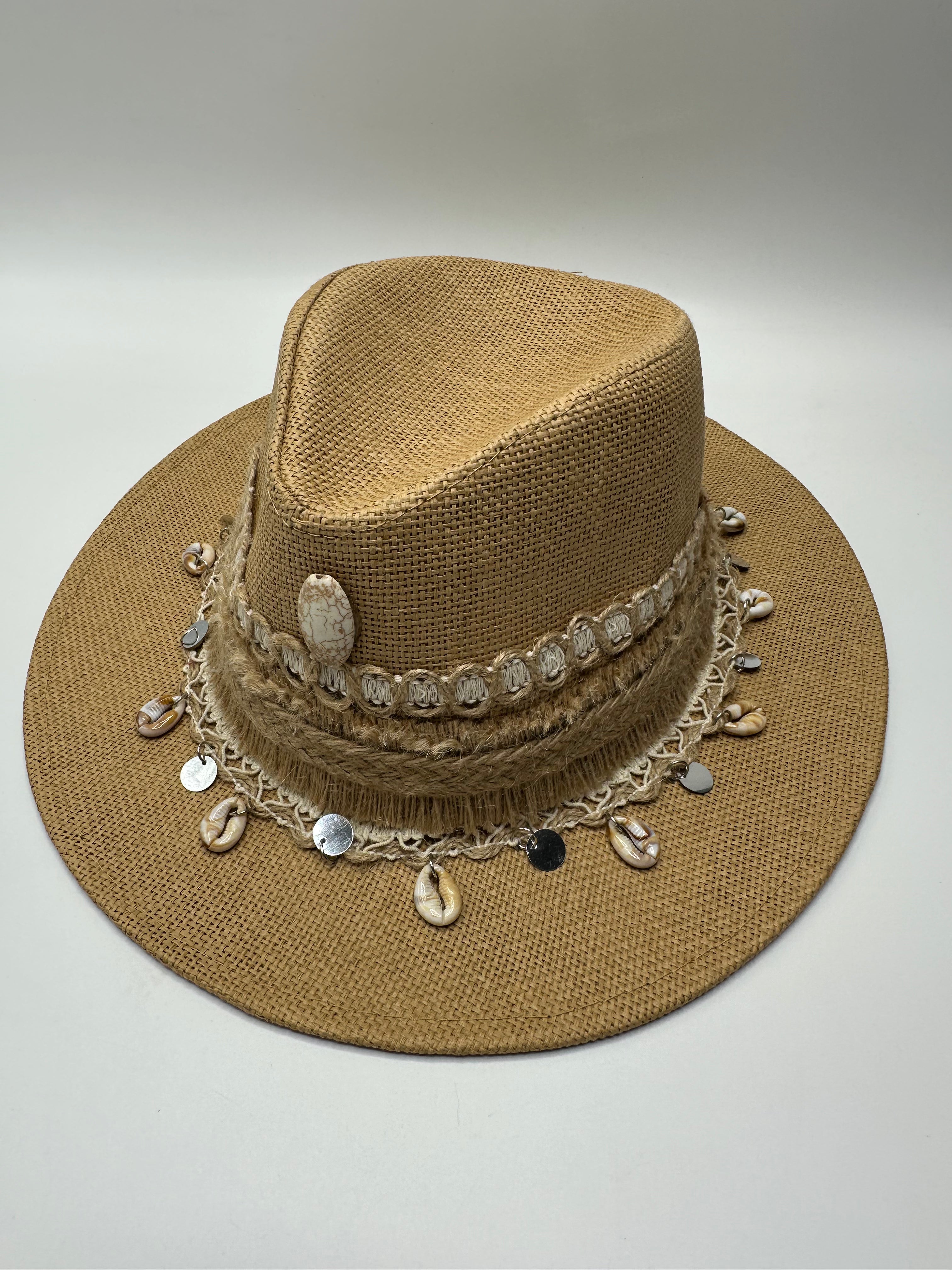 Knots by nada Beige Hat with Stones & Shells