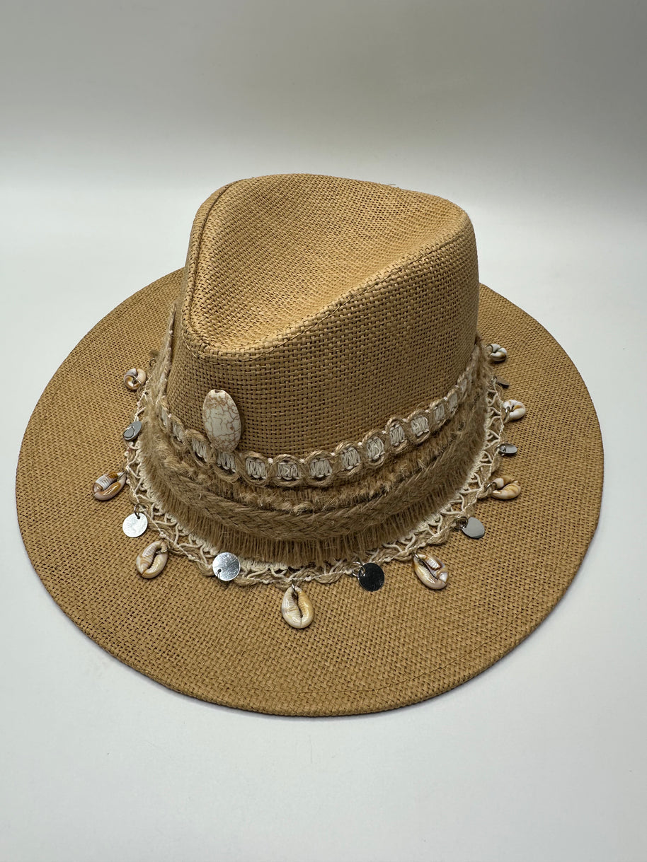 Knots by nada Beige Hat with Stones & Shells