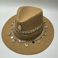 Knots by nada Beige Hat with Stones & Shells