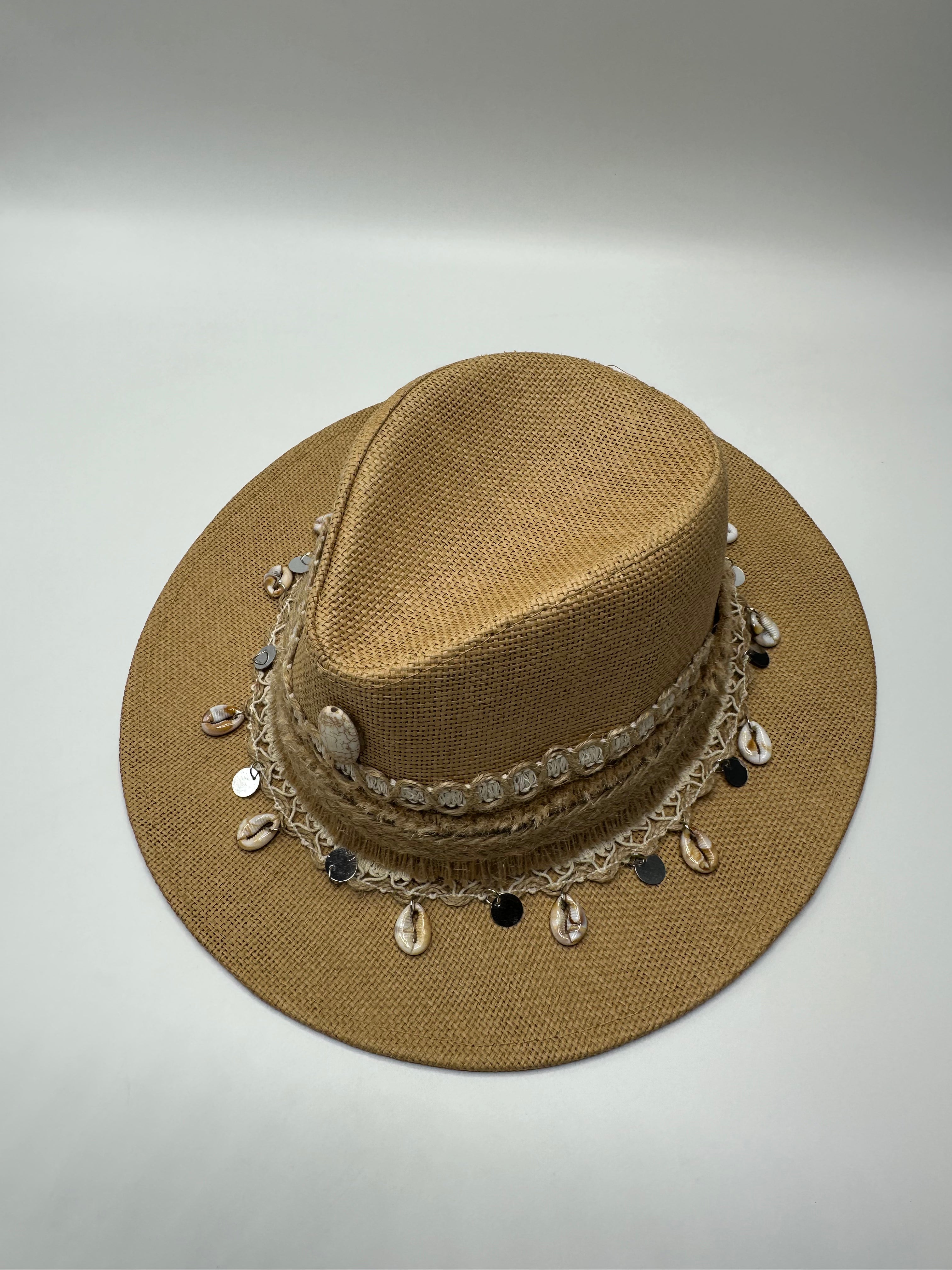 Knots by nada Beige Hat with Stones & Shells