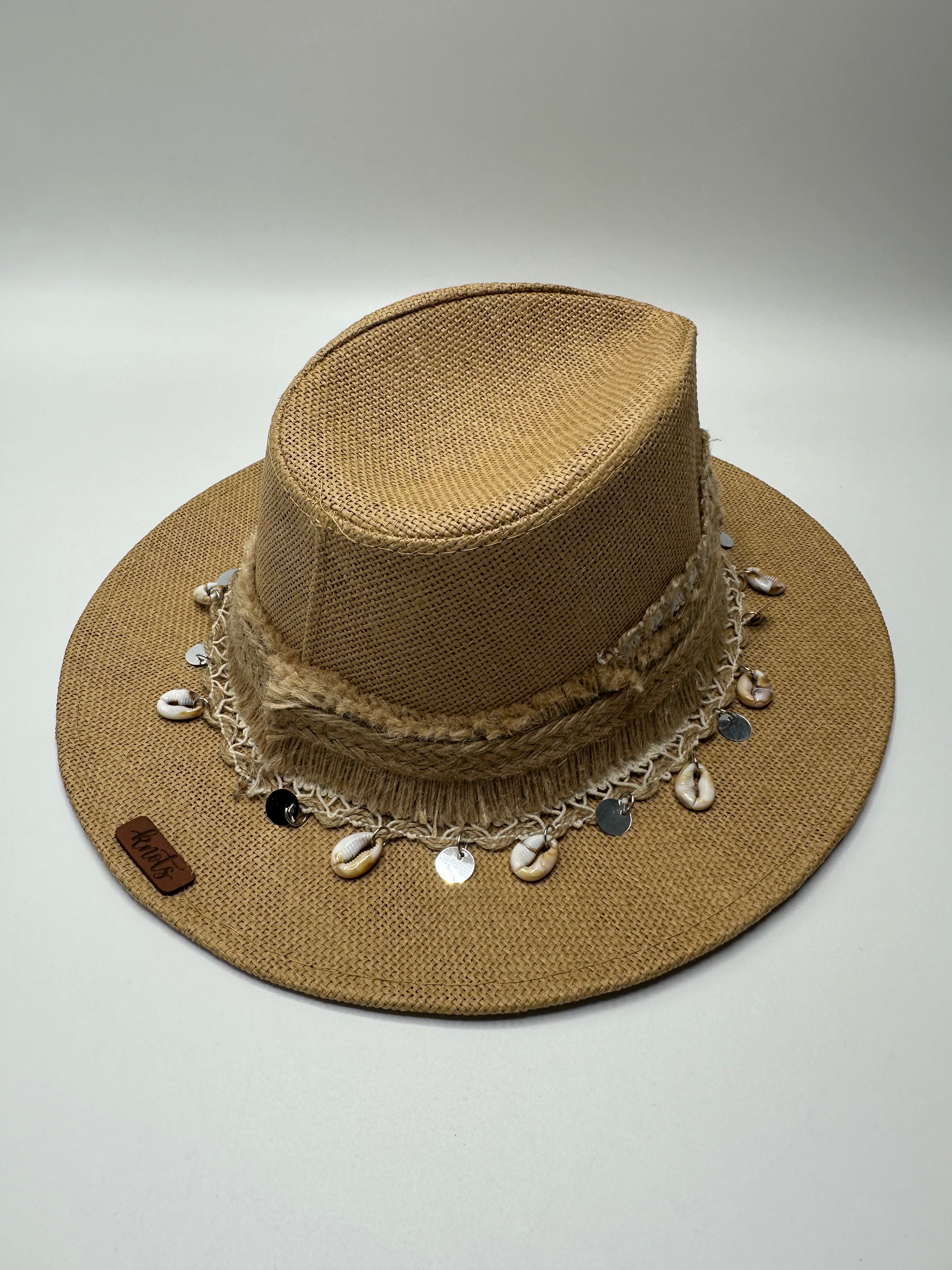 Knots by nada Beige Hat with Stones & Shells