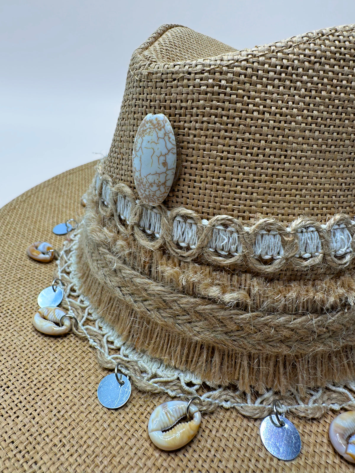 Knots by nada Beige Hat with Stones & Shells