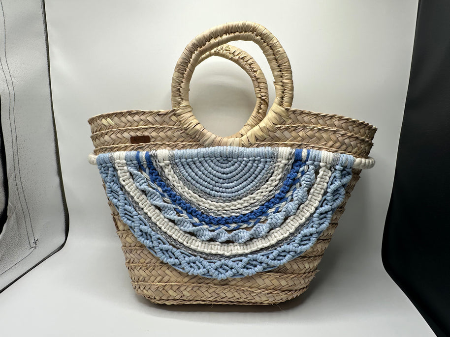 Knots by nada Macramé Beach Bag - Beige & Blue