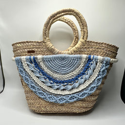 Knots by nada Macramé Beach Bag - Beige & Blue