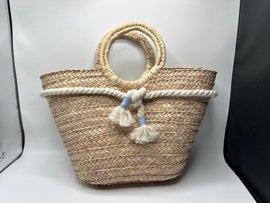 Knots by nada Macramé Beach Bag - Beige & Blue