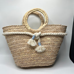 Knots by nada Macramé Beach Bag - Beige & Blue