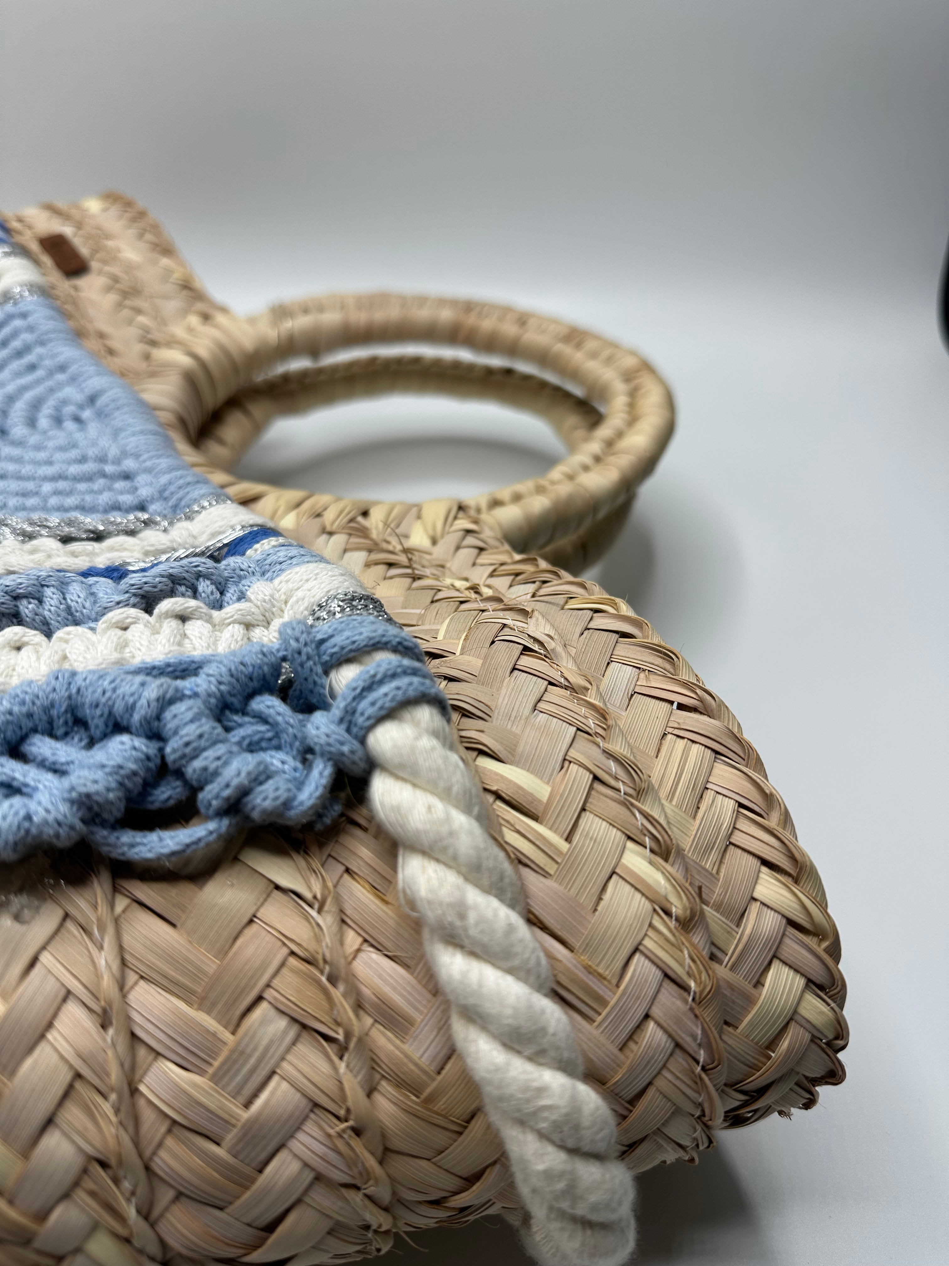 Knots by nada Macramé Beach Bag - Beige & Blue