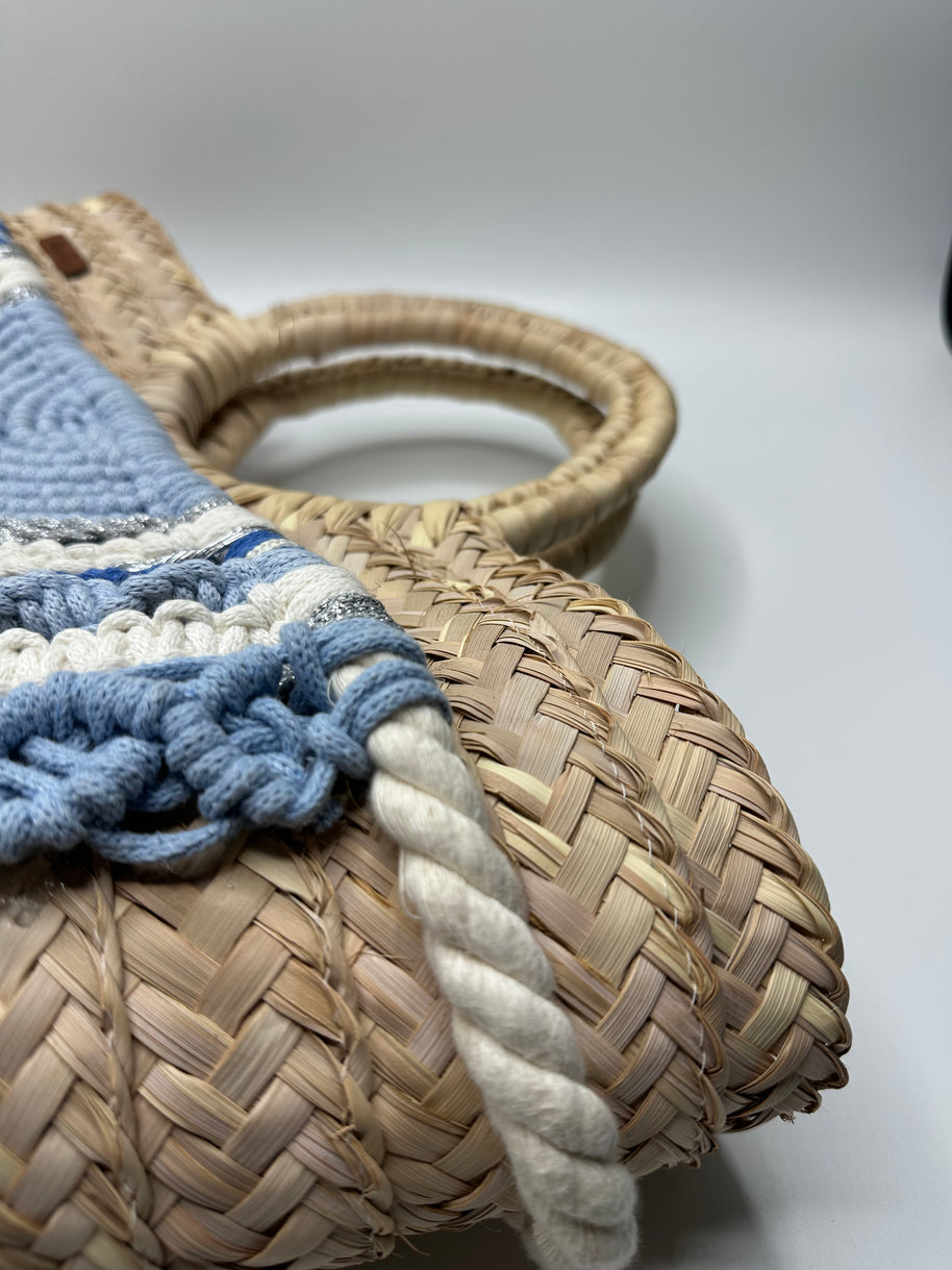 Knots by nada Macramé Beach Bag - Beige & Blue