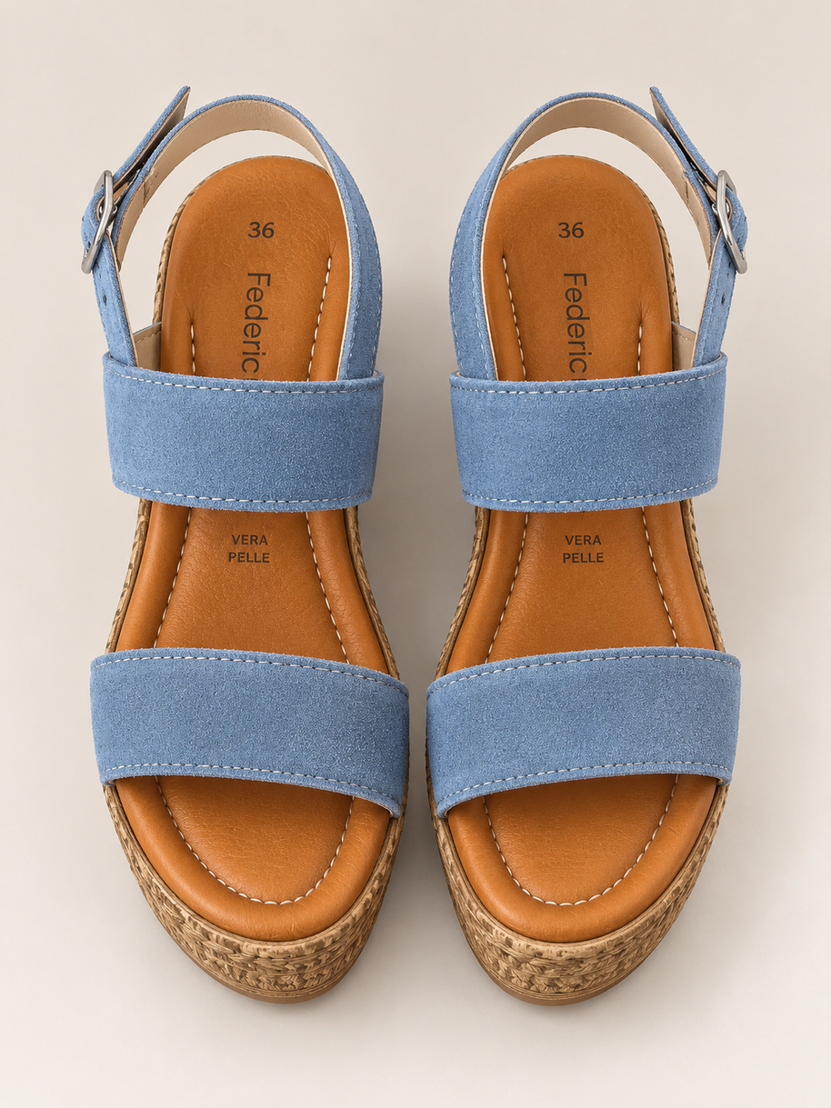 KOAN Federica Lorenzi Jeans Suede Wedge Sandal