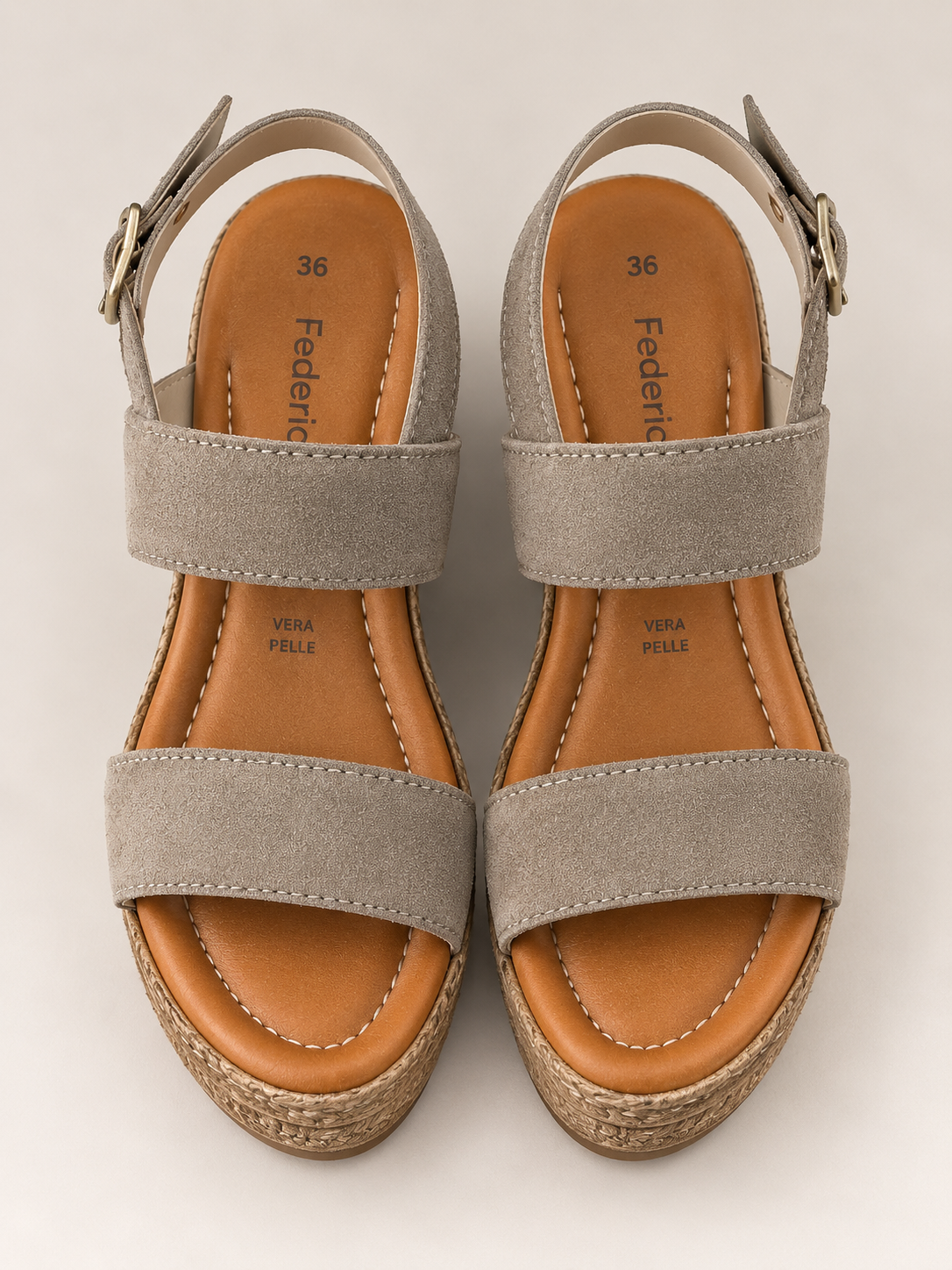 KOAN Federica Lorenzi Taupe Suede Wedge Sandal