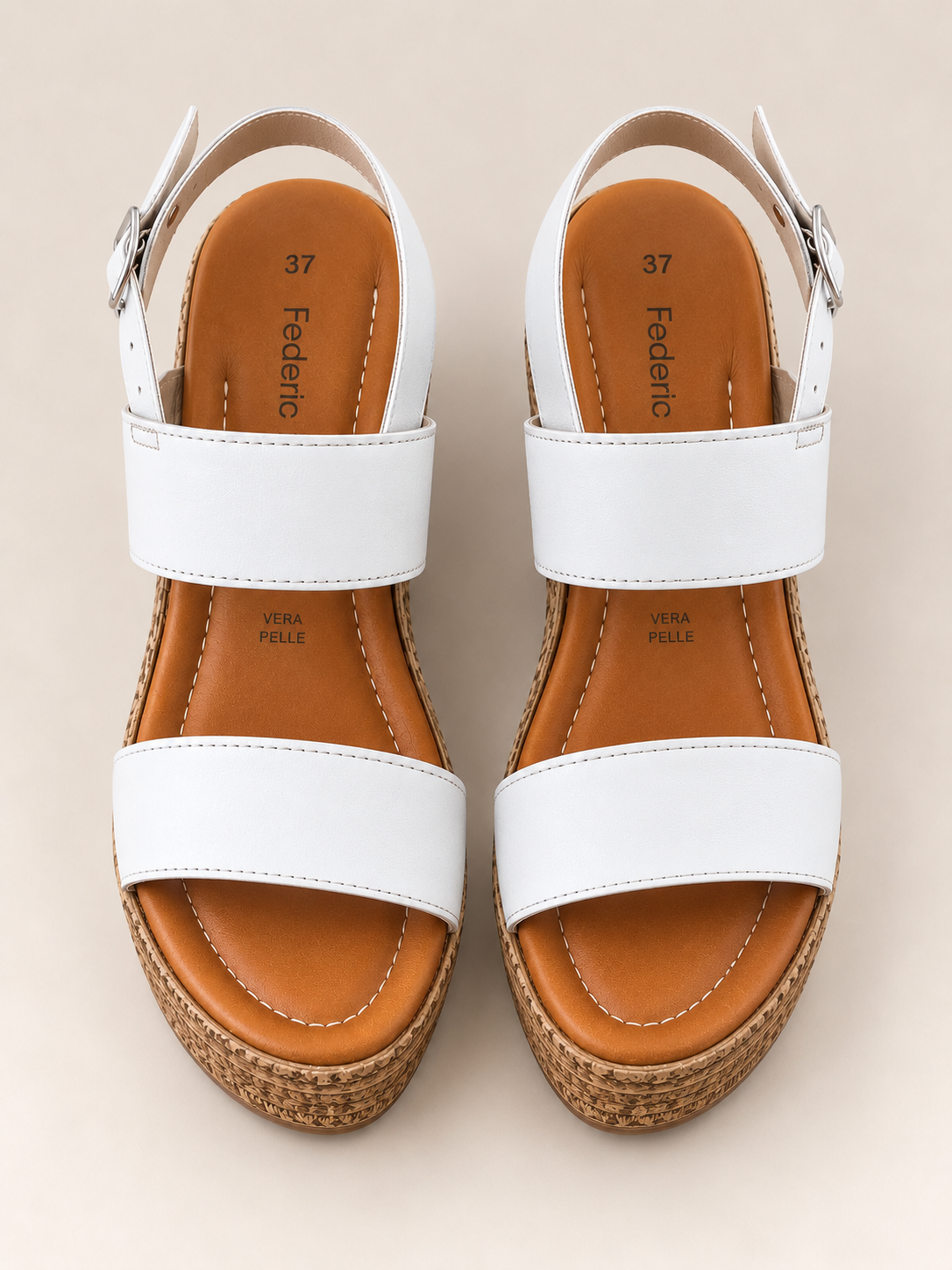 KOAN Federica Lorenzi White Leather Wedge Sandal
