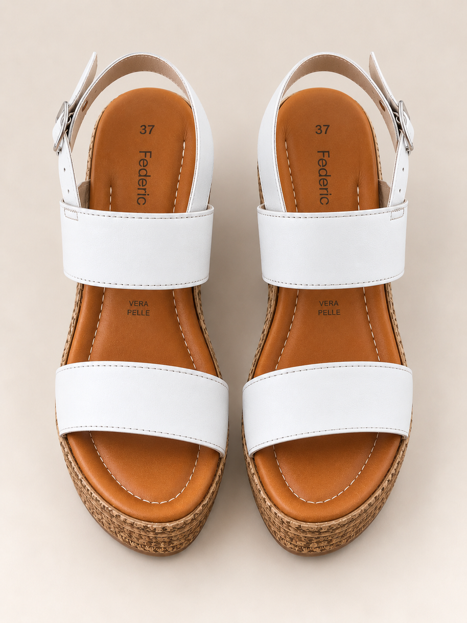 KOAN Federica Lorenzi White Leather Wedge Sandal