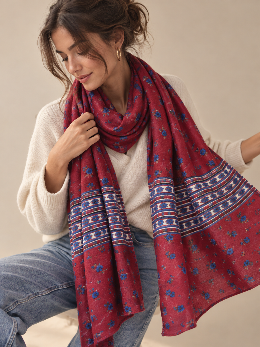 By Rita Raphael Wool Floral Shawl