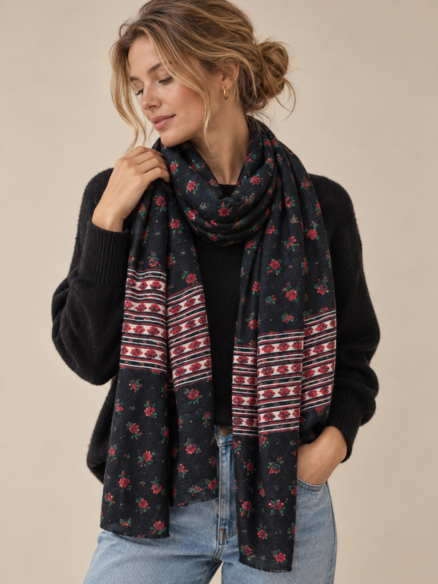 By Rita Raphael Wool Floral Shawl