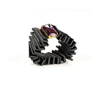 The Dark Black Geometric Leather Cuff Bracelet with Purple Crystal Handmade Statement Bracelet