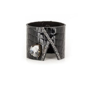 The Dark Midnight Empress Heart Croc Leather Cuff