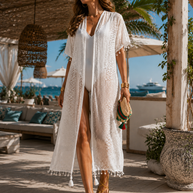 Tendresse Boutique White Knitted Abaya with Lebanon Design