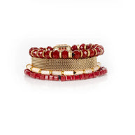 The Dark Ruby Red & Gold Beaded Bracelet Stack Crimson Glow