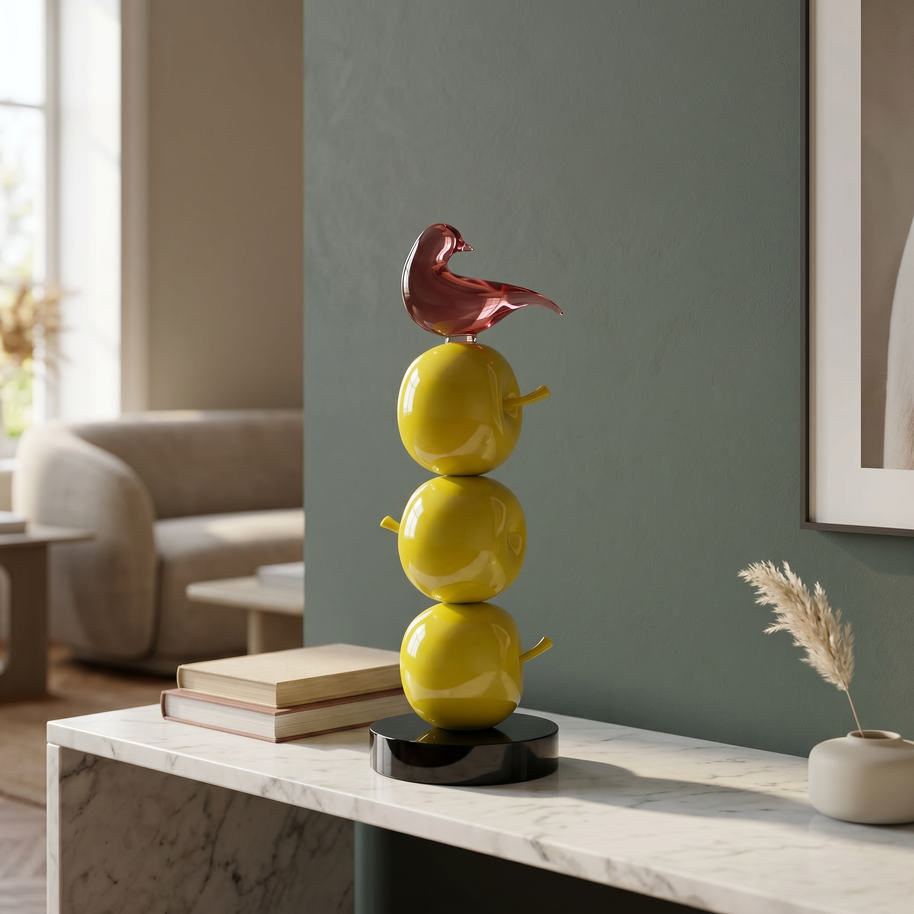 Tati deco Glass bird on golden apples