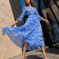 Tendresse Boutique Blue & White Pleated Dress
