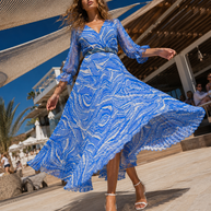 Tendresse Boutique Blue & White Pleated Dress