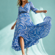 Tendresse Boutique Blue & White Pleated Dress
