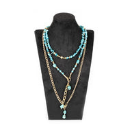 The Dark Layered Turquoise Beaded Necklace with Gold Chain