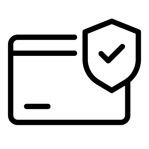 Black outline icon of a credit card with numbers and a chip, simple white background