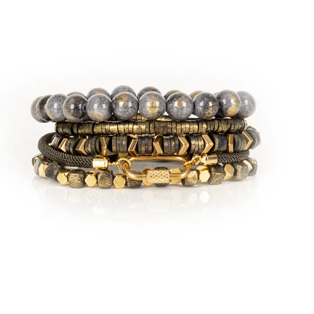 The Dark Ash & Gold Authority Bead Stack Bracelet