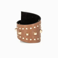 The Dark Layered Studded Leather Cuff Bronze Brown Wrap