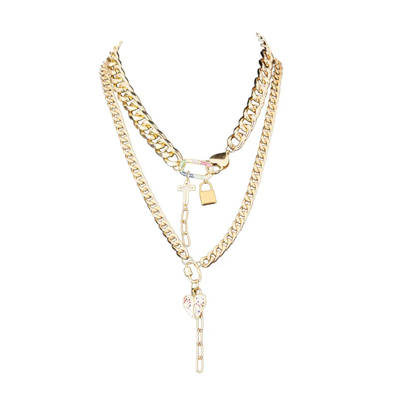 The Dark Layered Gold Chain Necklace with Charms