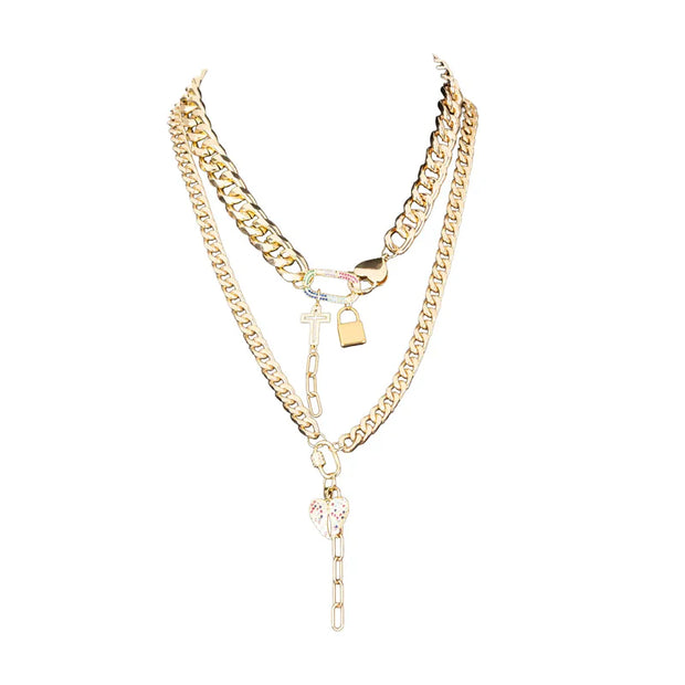 The Dark Layered Gold Chain Necklace with Charms