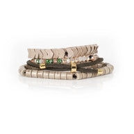 The Dark Pavé Lock Multi-Layer Beaded Bracelet Stack Sand & Olive