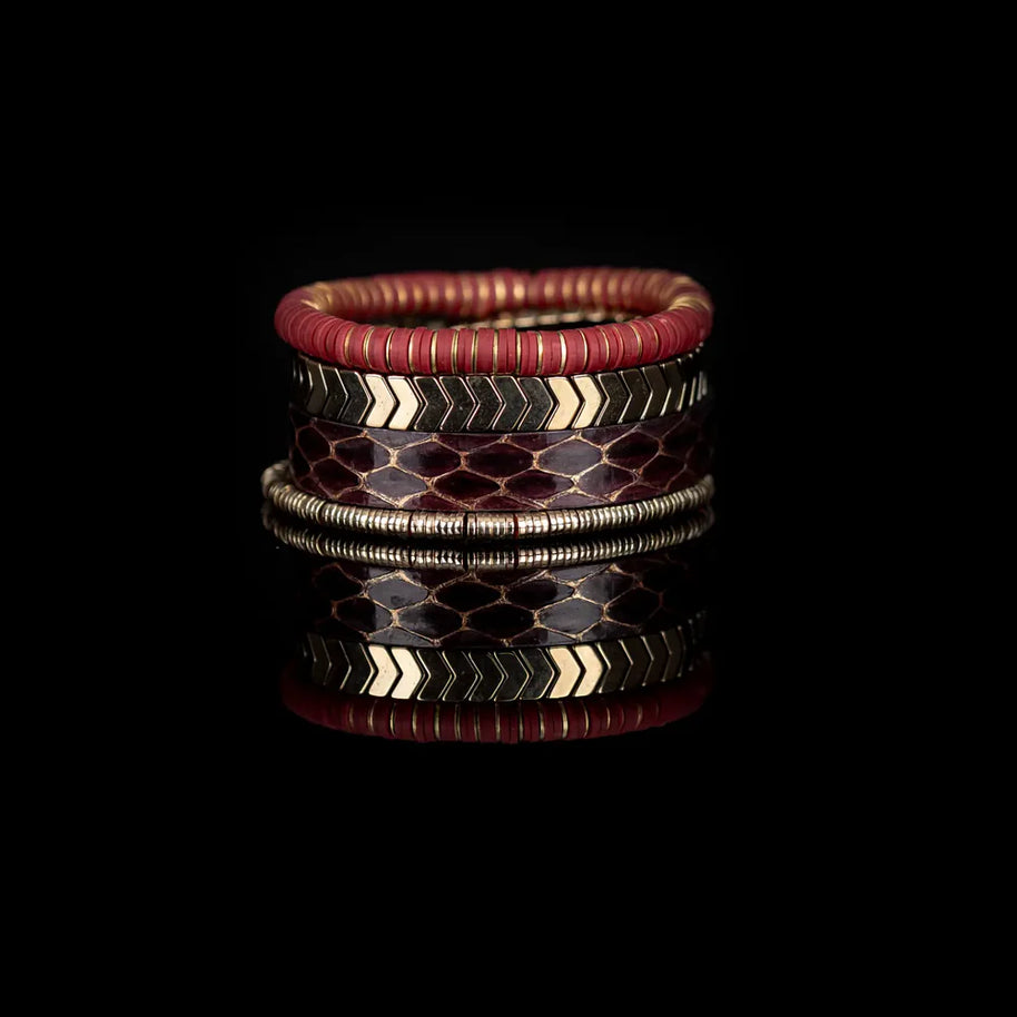 The Dark The Ember Trail Red, Gold & Brown Layered Bracelet Set