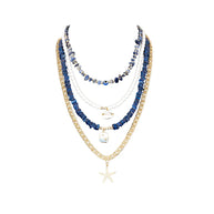 The Dark Layered Blue Beaded Necklace Set with Evil Eye & Starfish Charm Sale price