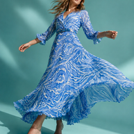Tendresse Boutique Blue & White Pleated Dress