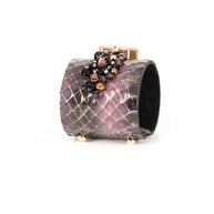 The Dark Python Leather Crystal Statement Cuff Bracelet with Champagne Stone