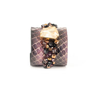 The Dark Python Leather Crystal Statement Cuff Bracelet with Champagne Stone
