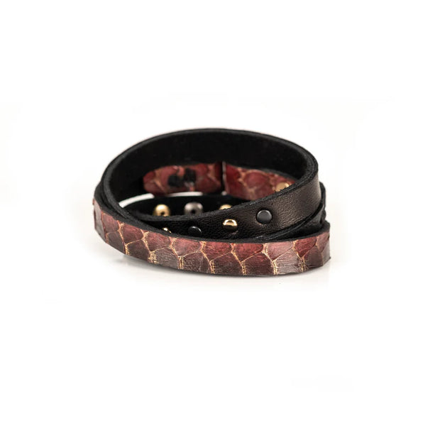 The Dark Burgundy Crocodile Leather Bracelet with Rectangular Crystal