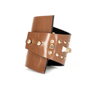 The Dark Layered Studded Leather Cuff Bronze Brown Wrap