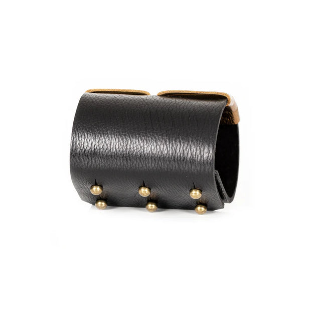 The Dark Two Tone Folded Leather Cuff Bracelet Black & Bronze