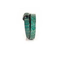 The Dark Turquoise Python Leather Bracelet with Crystal Panther Charm