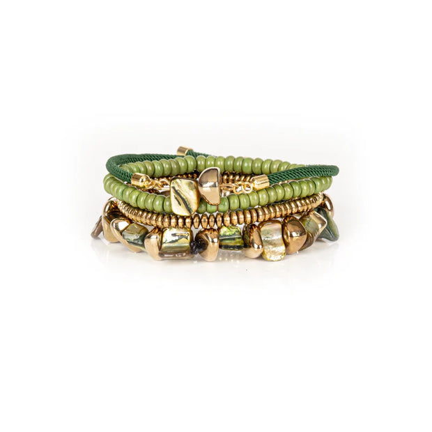 The Dark The Verde Spirit Green Stone & Gold Layered Bracelet Set